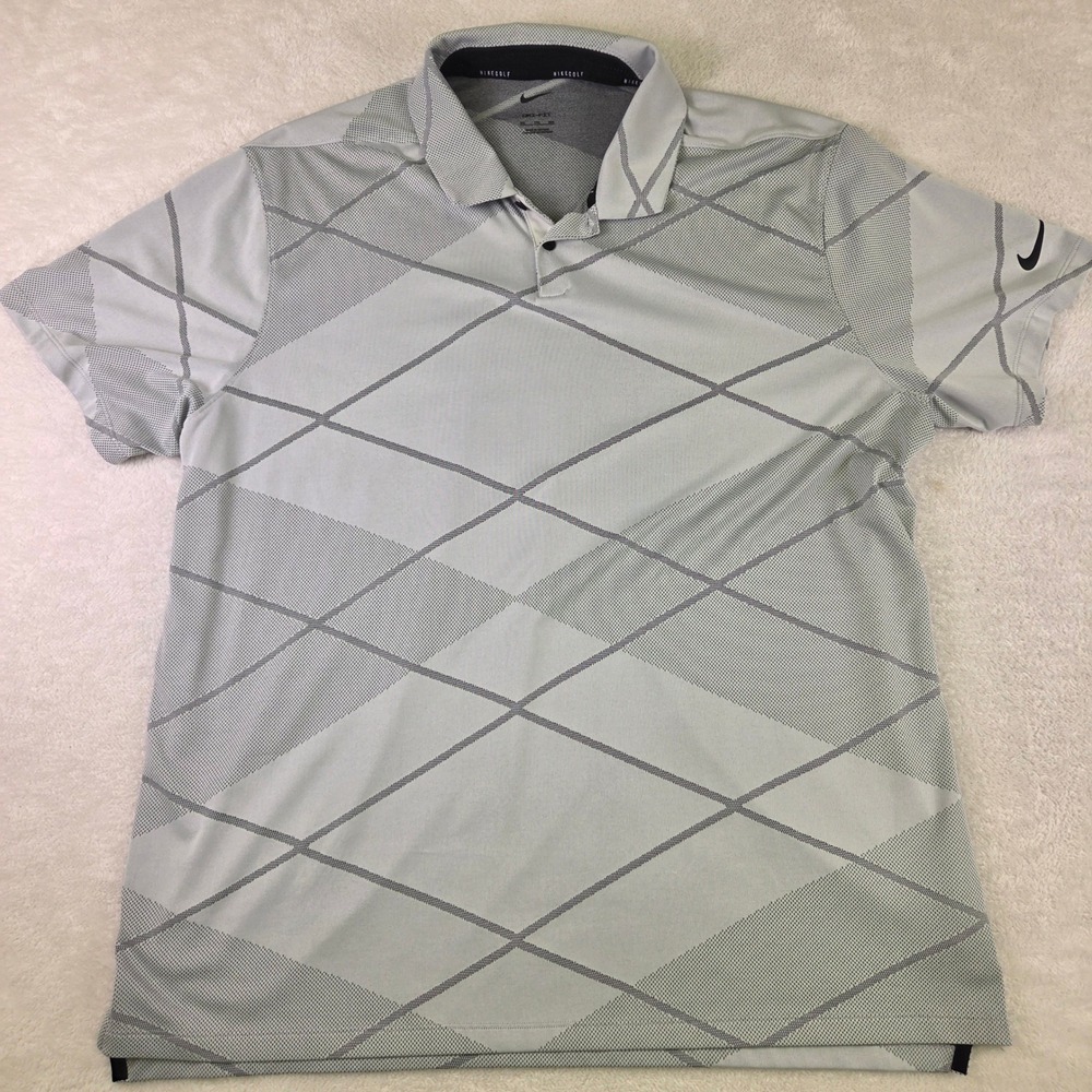 Nike Golf Dri-FIT Mens XXL Grey Black Geometric Diamond Polo Shirt 3665